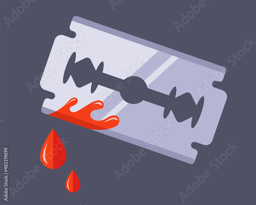 unsuccessful face shaving. suicide attempt with a bloody wound. Flat vector illustration isolated on white background.