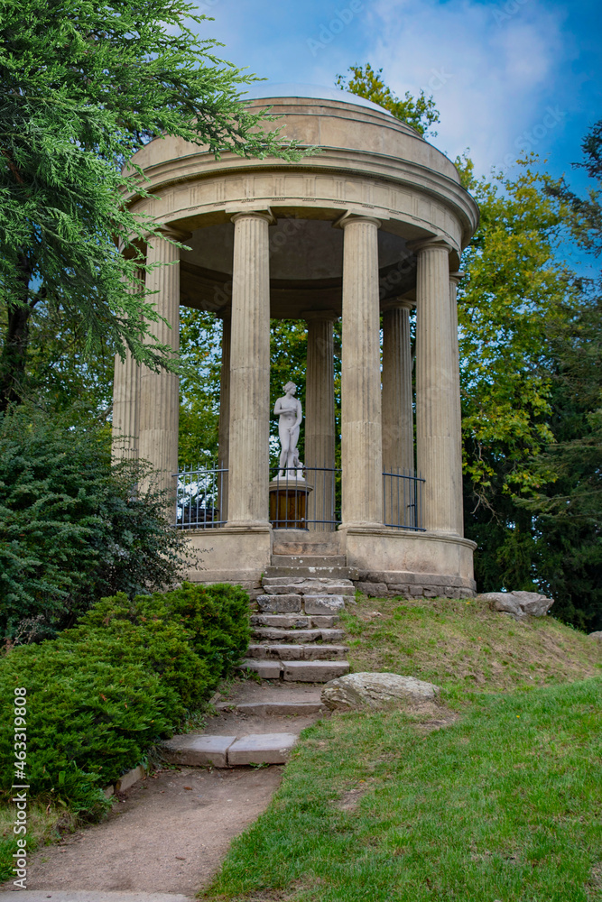 Woerlitzer Park, Dessau, Germany. Venus Temple between green trees Woerlitzer Park, Dessau, Germany. Venus Temple between green trees