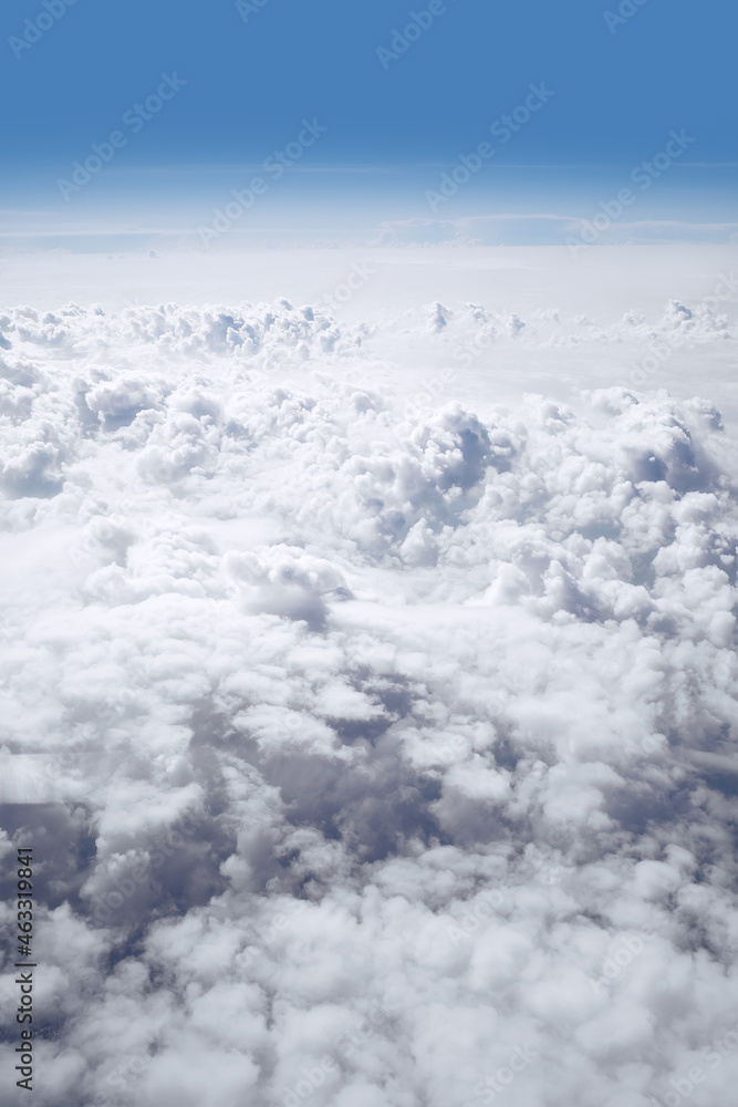 Vertical landscape of fluffy cumulus cloudy sky