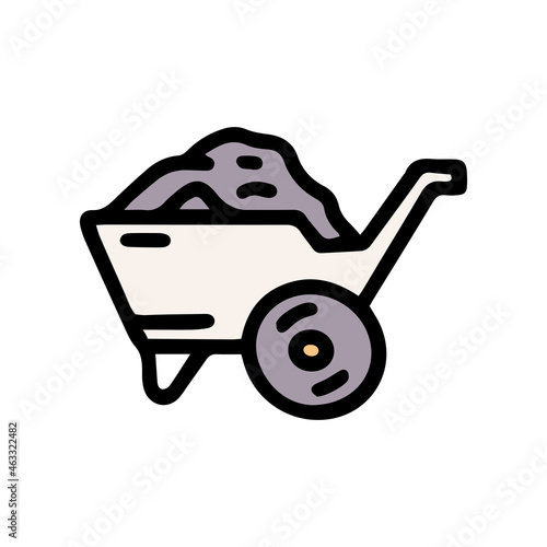 wheelbarrow with coal color vector doodle simple icon