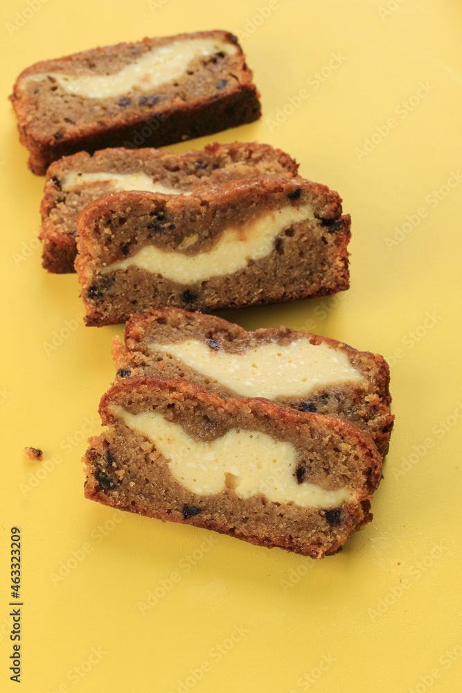 Sliced Cream Cheese Cheesecake Filled Banana Bread