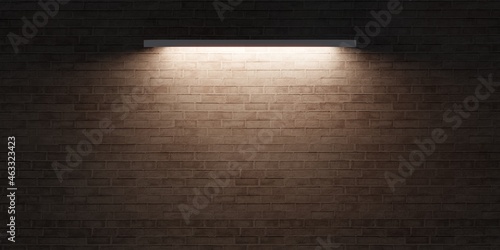 brick wall and lantern Light on the surface of a blank cement wall old floor 3d illustration