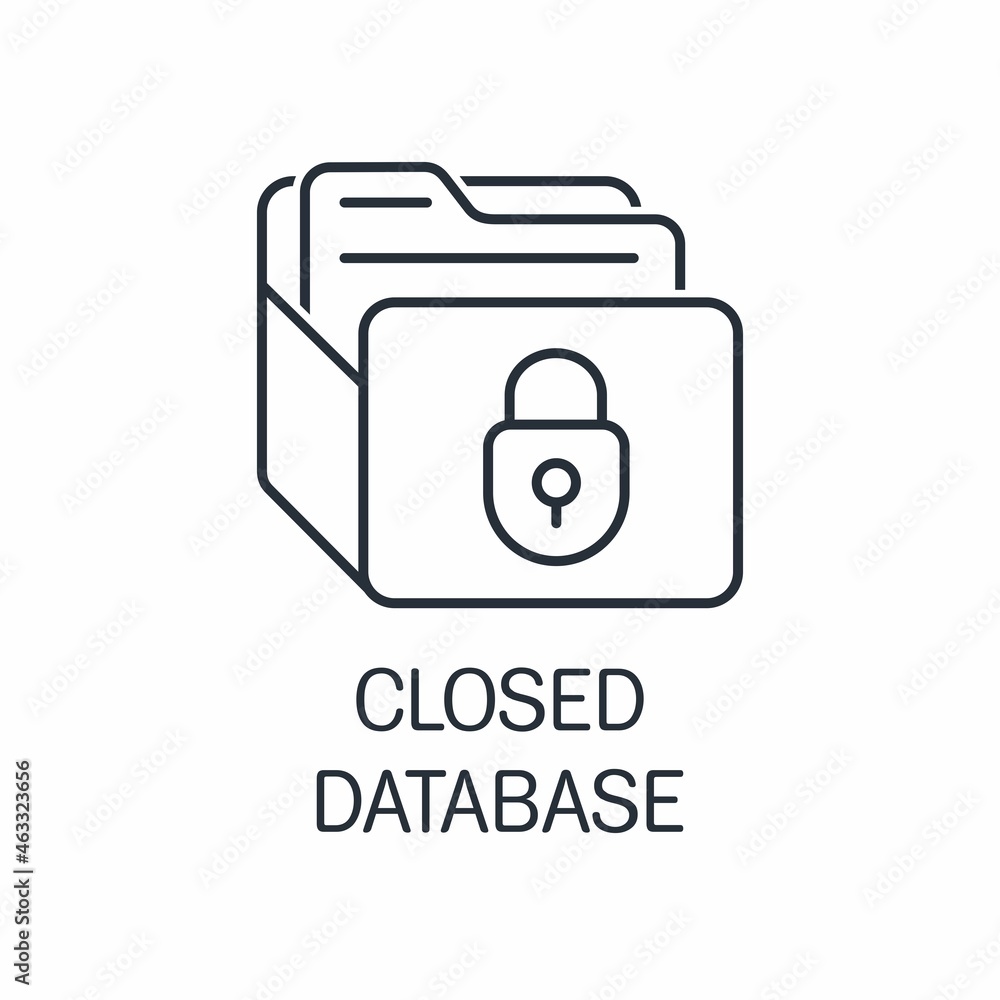 Closed database of information. Personal secret data. Vector linear icon isolated on white background. Closed database of information. Personal secret data. Vector linear icon isolated on white background.