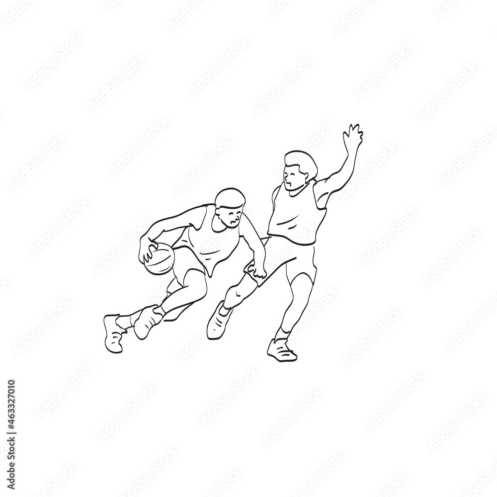 line art Two basketball players in action illustration vector isolated on white background