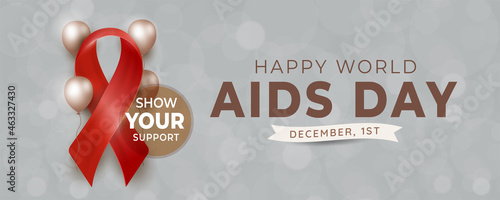 Happy world aids day with 3d ribbon and balloons
