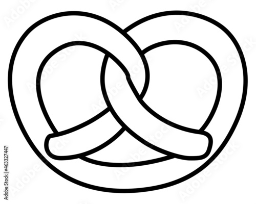 Pretzel - baked product - vector linear illustration for coloring, logo or sign. Brezel is a snack made from Traditional German meal dough. Outline.