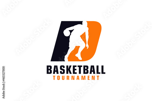 Letter D with Basketball Logo Design. Vector Design Template Elements for Sport Team or Corporate Identity.