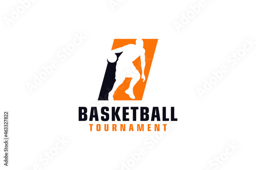 Letter I with Basketball Logo Design. Vector Design Template Elements for Sport Team or Corporate Identity.