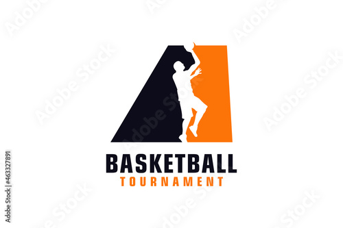 Letter A with Basketball Logo Design. Vector Design Template Elements for Sport Team or Corporate Identity.