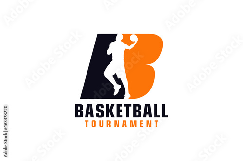 Letter B with Basketball Logo Design. Vector Design Template Elements for Sport Team or Corporate Identity.