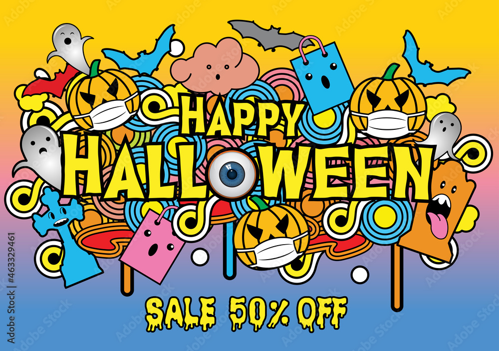Obraz premium Vector Illustration for Halloween sale banner layout design.