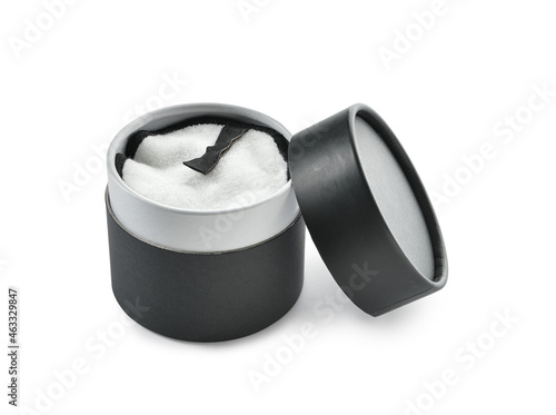 Open round black gift box w...