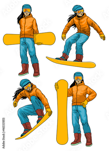 set of woman playing snowboard