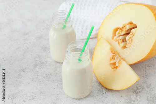 Bottles of tasty melon milk...