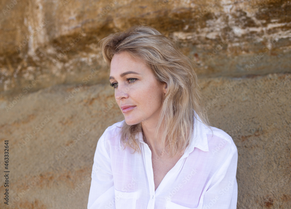 beautiful young blondie woman portrait in white blouse beautiful young blondie woman portrait in white blouse