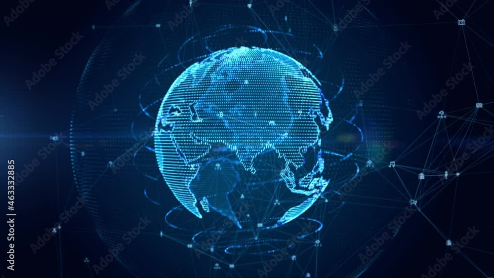 Digital earth rotating, Global network connection technology digital abstract background.3d rendering animation 4k