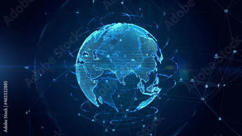Digital earth rotating, Global network connection technology digital abstract background.3d rendering animation 4k
