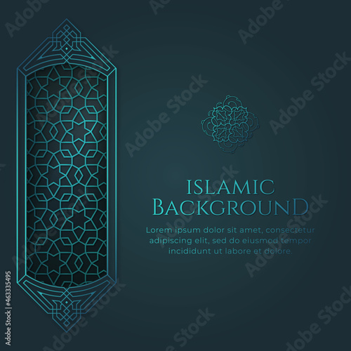 Islamic Arabic Blue Background with Ornament Frame
