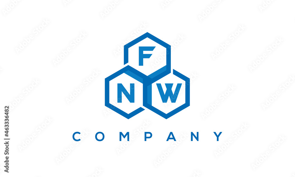 FNW three letters creative polygon hexagon logo FNW three letters creative polygon hexagon logo