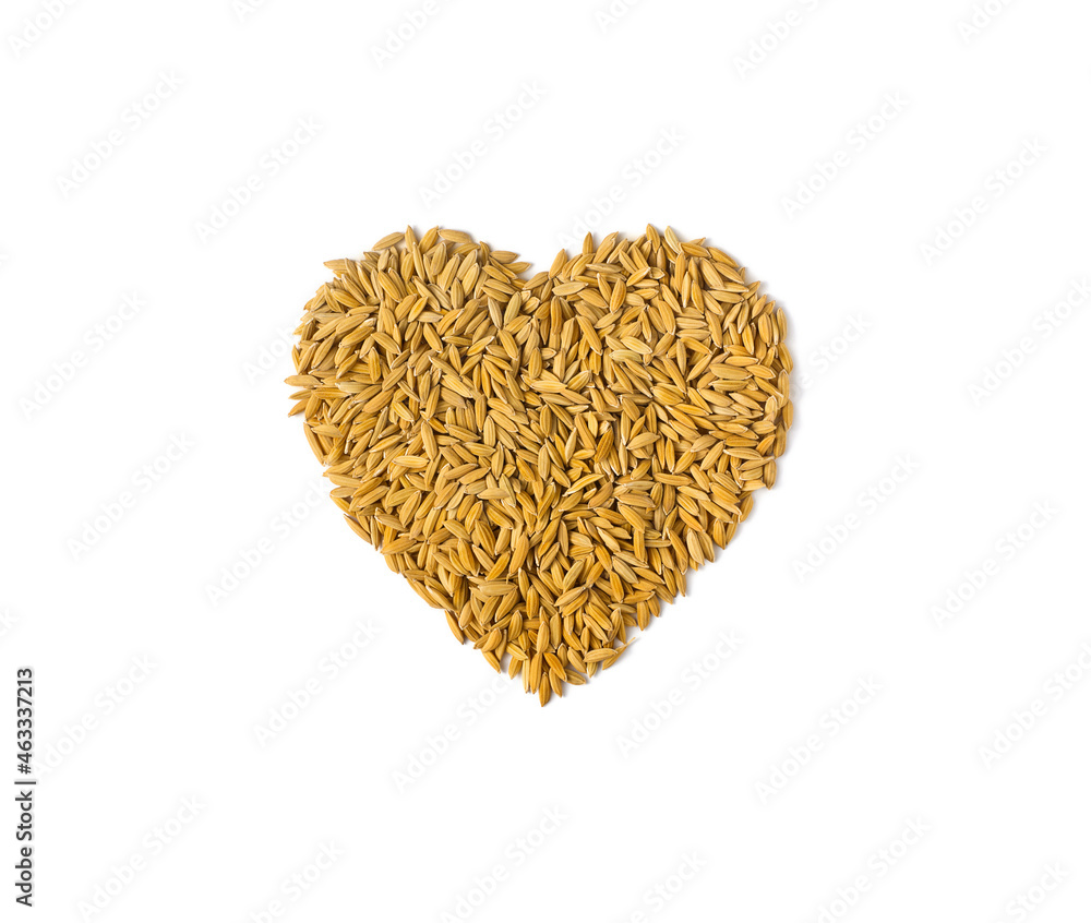 Rice lover. pile of paddy rice grain in heart shape isolated on white background. Stack of raw rice in heart sign show Vegetarian lover, Culture life, Health food, Natural food, Rice for life concept. Rice lover. pile of paddy rice grain in heart shape isolated on white background. Stack of raw rice in heart sign show Vegetarian lover, Culture life, Health food, Natural food, Rice for life concept.