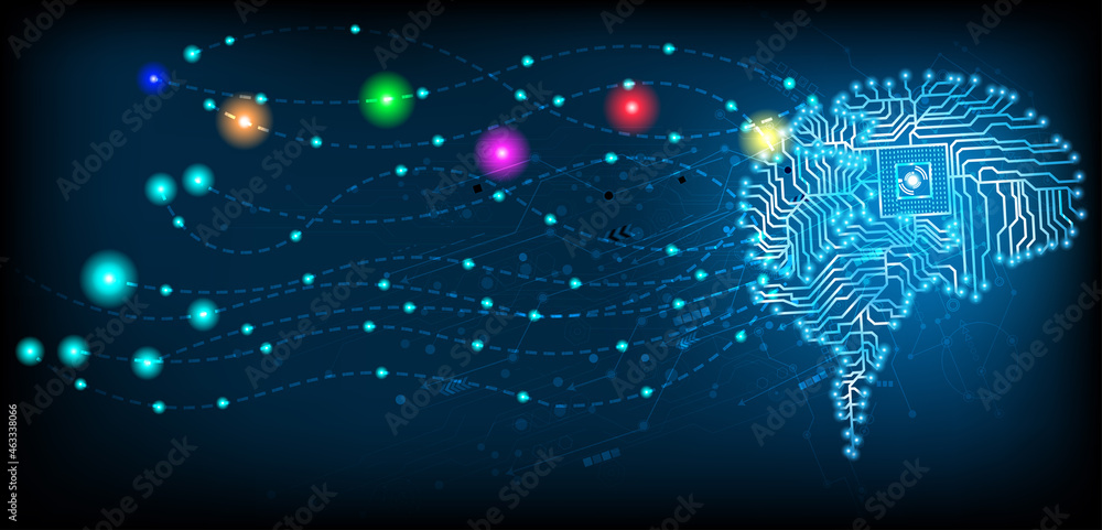 Abstract human head with a line brain network.circle and electricity ...