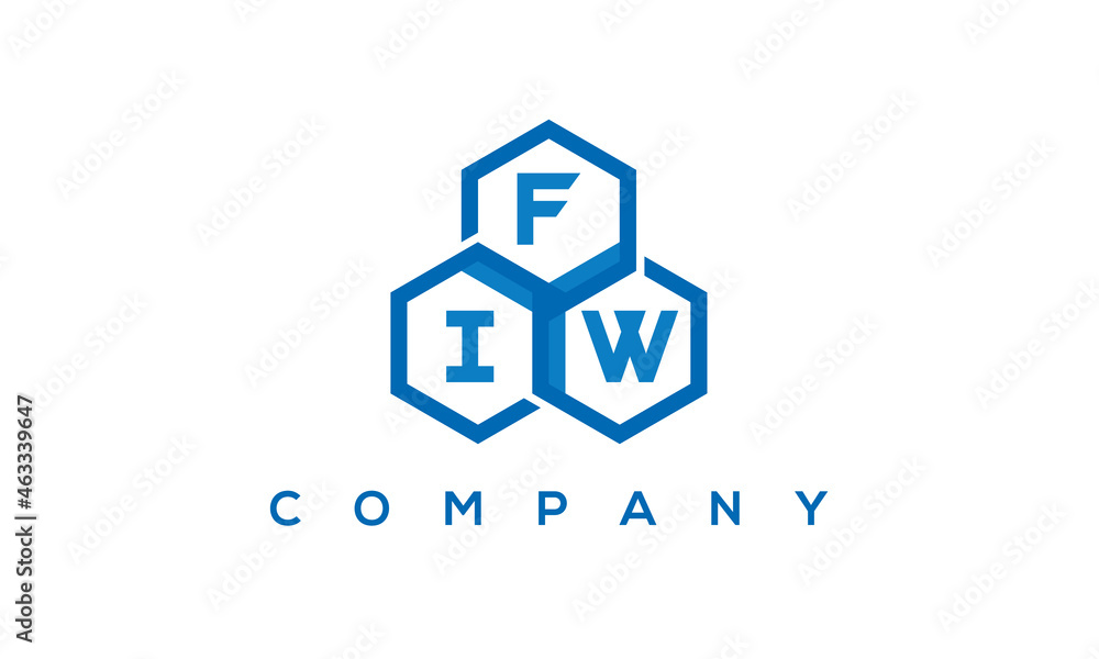 FIW three letters creative polygon hexagon logo FIW three letters creative polygon hexagon logo