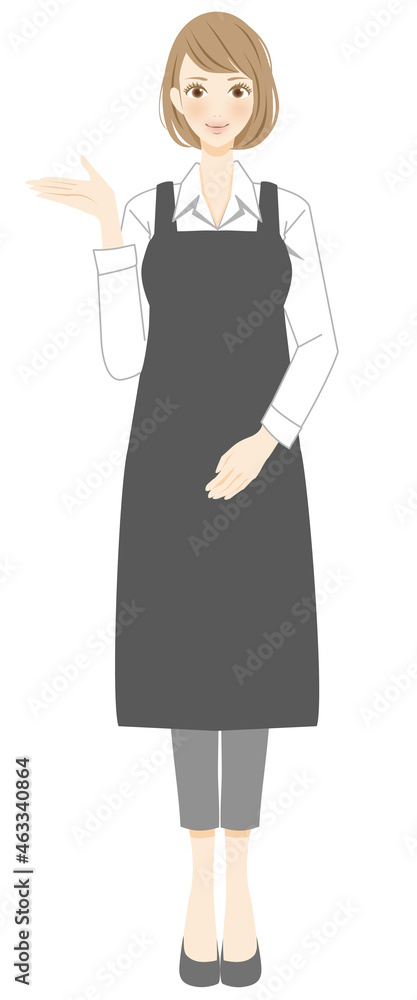 カフェで働く女性 白いシャツとエプロン姿のスタッフ カフェで働く女性 白いシャツとエプロン姿のスタッフ