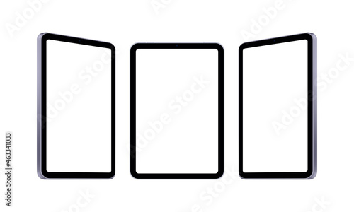Set of Tablet Computers Mockups Isolated on White Background, Front and Side View. Vector Illustration
