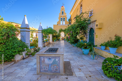 Paleokastritsa, Corfu, Greece; October 12, 2021 - A view of the Monastery Of Paleokastritsa, Corfu, Greece.