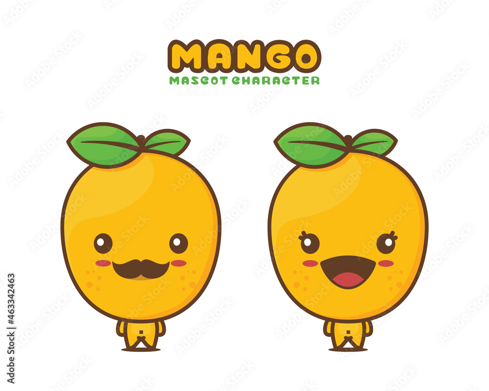 Obraz premium cute mango cartoon mascot, fruit vector illustration