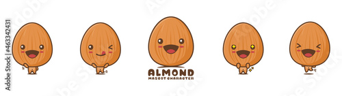 cute almond cartoon mascot. bean vector illustration, with different facial expressions and poses