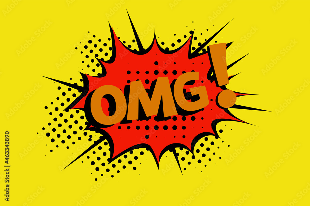 OMG comic style message in red speech bubble cartoon vector illustration in retro pop art style on halftone background OMG comic style message in red speech bubble cartoon vector illustration in retro pop art style on halftone background