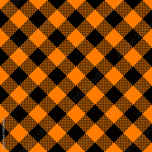 black and orange halloween chessboard style tartan vector seamless pattern
