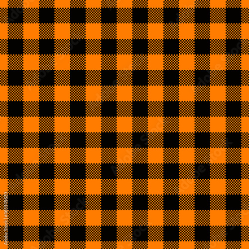 black and orange halloween chessboard style tartan vector seamless pattern