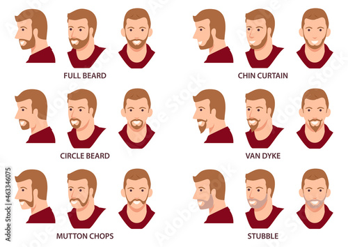 Men faces with facial hair avatar set