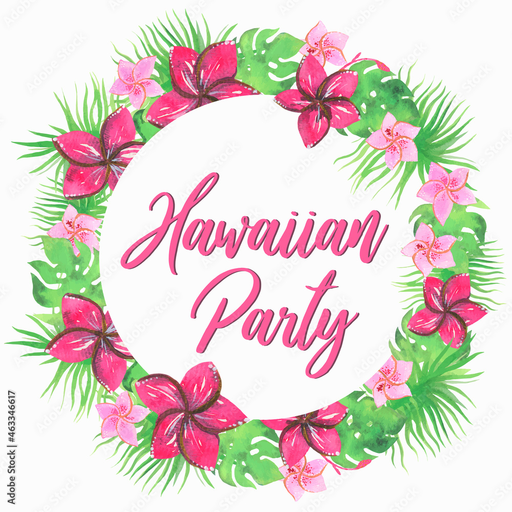 Hawaiian Party, wreath. Watercolor illustration.