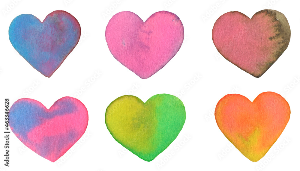 Hearts collection. Watercolor illustration.