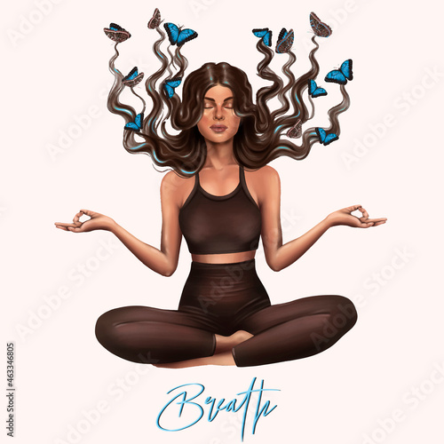 Yoga girl, breath. Meditation yoga, healthy lifestyle.