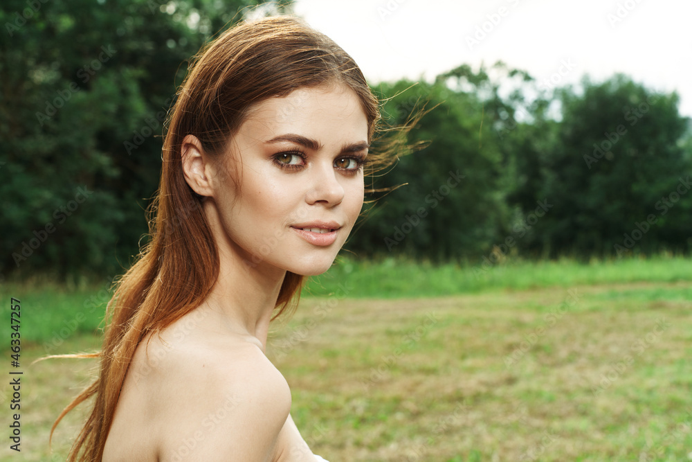 smiling woman makeup spa nature fresh air cropped view smiling woman makeup spa nature fresh air cropped view
