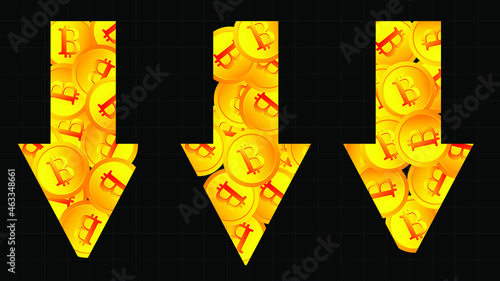 The falling of Bitcoin vector illustration. Decrease graph