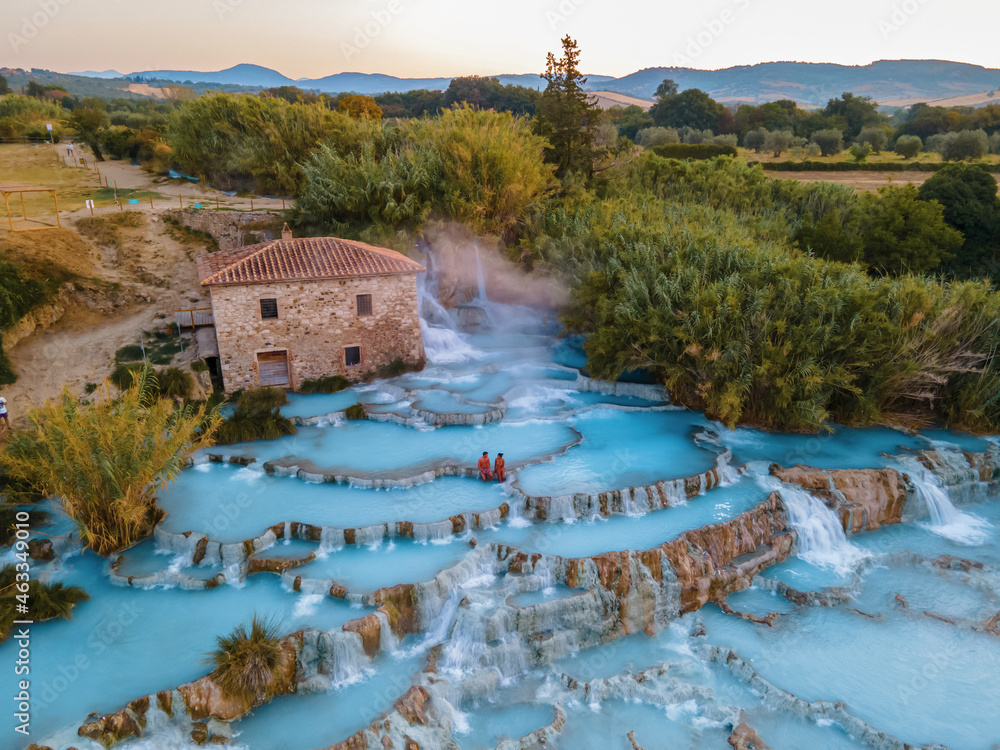 natural spa with waterfalls and hot springs at Saturnia thermal baths, Grosseto, Tuscany, Italy natural spa with waterfalls and hot springs at Saturnia thermal baths, Grosseto, Tuscany, Italy