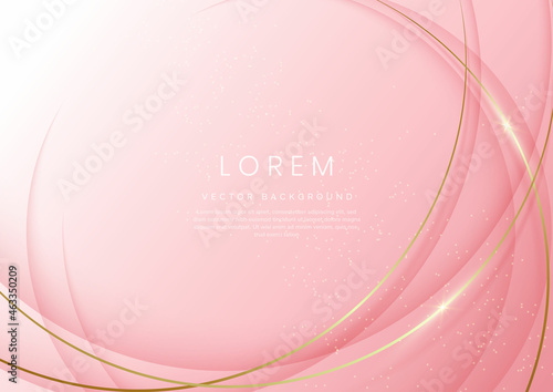 Abstract pink luxury background with golden line curved shape.