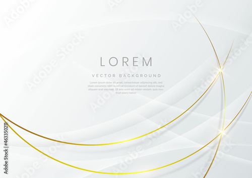 Abstract white and gray cruved luxury background with gold lines curve luxury style.