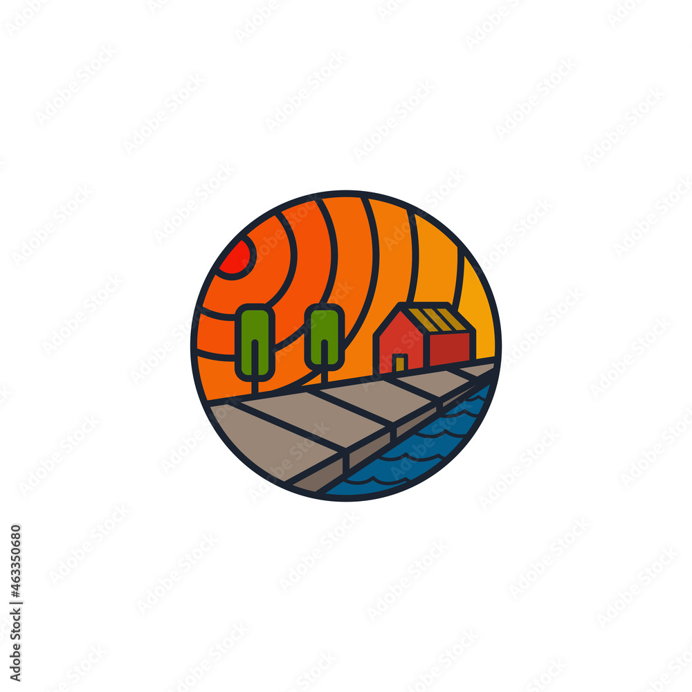 Illustration Vector Graphic of Barn with Pool. Good for natural agricultural products Illustration Vector Graphic of Barn with Pool. Good for natural agricultural products