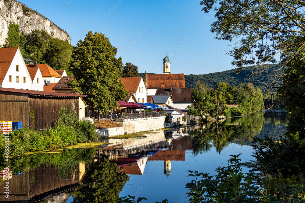 Sunset view of Essing at the river Altmuehl in Bavaria, Germany Sunset view of Essing at the river Altmuehl in Bavaria, Germany
