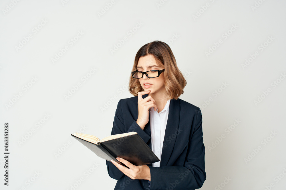 woman posing office work light background emotions woman posing office work light background emotions