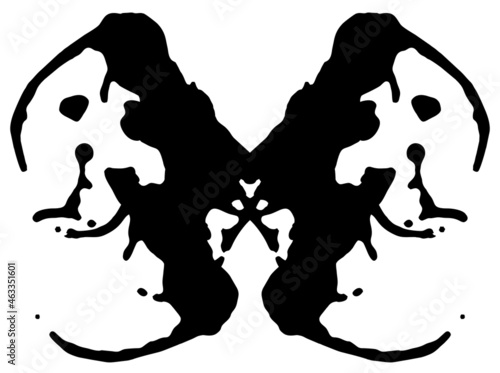 Rorschach inkblot test. Symmetrical abstract ink stains.  Psycho diagnostic for silhouette spot. Vector isolated on white background