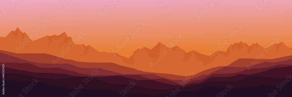 sunset mountain rock  vector illustration good for wallpaper, background, backdrop, web banner, tourism design, and design template