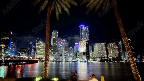 Time Lapse of Miami from Brickell Key Island  at night 