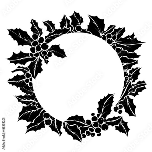 Black and white Christmas wreath with holly and berries